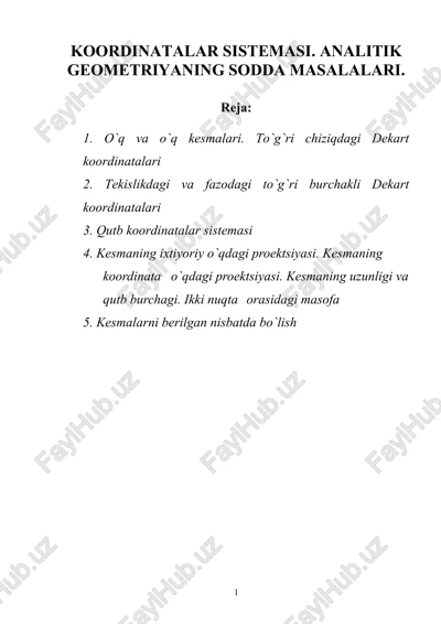koordinatalar sistemasi. analitik geometriyaning sodda masalalari — DOC