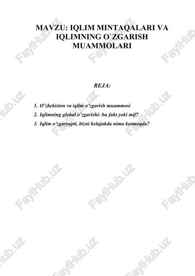 iqlim mintaqalari va iqlimning o`zgarish muammolari — DOC