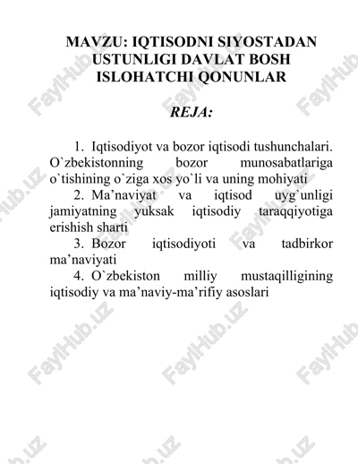 iqtisodni siyostadan ustunligi davlat bosh islohatchi qonunlar — DOC