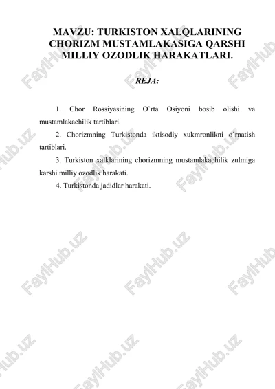 turkiston xalqlarining chorizm mustamlakasiga qarshi milliy ozodlik harakatlari — DOC