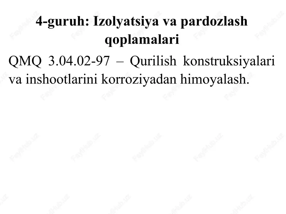 i mumkin bo'lgan xavf, ehtiyotkorlik, diqqatni jamlash to'g'risida ogohlantiruvchi belgilar shaharsozlik normalari va qoidalari shnq 3.01.09-20 mukammal ta'mirlanishi tugallangan turar joy va jamoat binolari hamda inshootlarni foydalanishga qabul qilish qoidalar o'zbekiston respublikasi qurilish vazirligi qoshidagi “qurilishda texnik me'yorlash” markazi qo'llanilishi mazkur shnq mukammal ta'mirlanishi tugallangan turar joy va jamoat binolarini hamda inshootlarni foydalanishga qabul qilishning umumiy tartibini belgilaydi. mukammal ta'mirlash loyihasida ob'ektni kengaytirish, qayta qurish va modernizatsiyalash elementlari nazarda tutilgan bo'lsa, qabul komissiyasiga loyihalashtirilayotgan ob'ektlarning atrof muhitga ta'sirni baholash materiallari bo'yicha davlat ekologik ekspertizasining ijobiy xulosasi taqdim etilishi lozim. mukammal ta'mirlangan ob'ektlarni qabul komissiyasiga taqdim etishdan avval buyurtmachi tayinlagan ishchi komissiya tomonidan ob'ektlarni tekshirish va qabul qilish amalga oshiriladi. mukammal ta'mirlanish tugallangan ob'ektlarni foydalanishga qabul qilish loyiha hujjatlarida tasdiqlangan barcha ta'mirlash-qurish ishlari bajarilganidan, hamda ishchi komissiya aniqlagan barcha nuqsonlar va kamchiliklar bartaraf qilinganidan so'ng amalga oshiriladi. ob'ektning foydalanishga qabul qilish vaqti sifatida qabul komissiyasining dalolatnomasi tasdiqlangan muddat olinadi. bosh pudratchi …