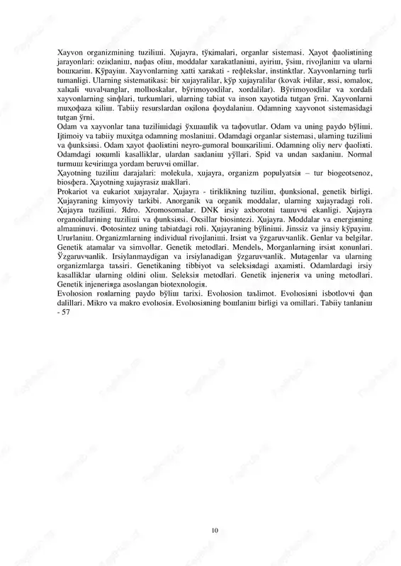 ay muammolarni tadqiq qiladi? 4. biologiya o‘qitish metodikasi o‘quv fani sifatida qanday vazifalarni bajaradi? 5. biologiya o‘qitish metodikasi bilan pedagogika fani o‘rtasida qanday bog‘lanishlar bor? 3-mavzu: barkamol shaxsni voyaga yetkazishda biologik ta'limning o‘rni. reja: 1. biologik ta’lim yutuqlari. 2. o‘quvchilarni kasbga yo‘lashda biologik ta’limning roli. 3. biologik ta’limning tarbiyaviy roli. 6 asosiy tushuncha va tayanch so‘zlar. biologiya fanida erishilgan yutuqlar. biologiya fani yutuqlarini boshqa fanlarga bog‘liqligi. bionika, kosmik biologiya, biologiyaning tibbiyot, agronimiyadagi va politexnik roli. biologik ta’limning roli insoniyat hayotida katta ahamiyatga ega. biologiya o‘qituvchi biologik bilimlarning har bir inson hayoti va mehnatidagi rolini chuqur anglashi, bunga ishonch hosil qilishi lozim, bu shunday ishonchni o‘quvchilarda tarbiyalash uchun zarurdir. maktabda o‘qituvchining muvaffaqiyatli ish olib borishining birinchi sharti ana shudir, chunki tarbiyalovchi ta’lim jarayoni ishonchga asoslanadi. biologiya o‘qituvchisining kasbi, o‘quvchilarga nega har bir odam biologiyani o‘rganish zarurligini singdirishi uchun yuqori saviyadagi bilim va mustahkam irodani talab etadi. xxi asrda fan va texnika …