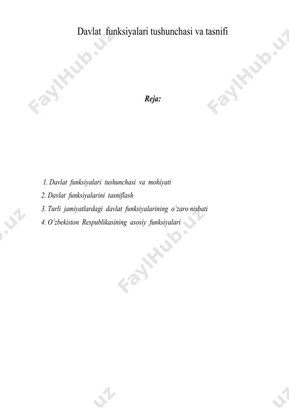 davlat funksiyalari tushunchasi va tasnifi — DOC