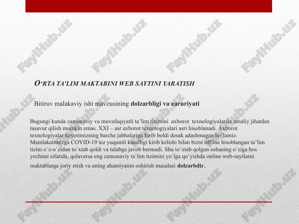 o‘rta ta’lim maktabini web saytini yaratish — PPTX