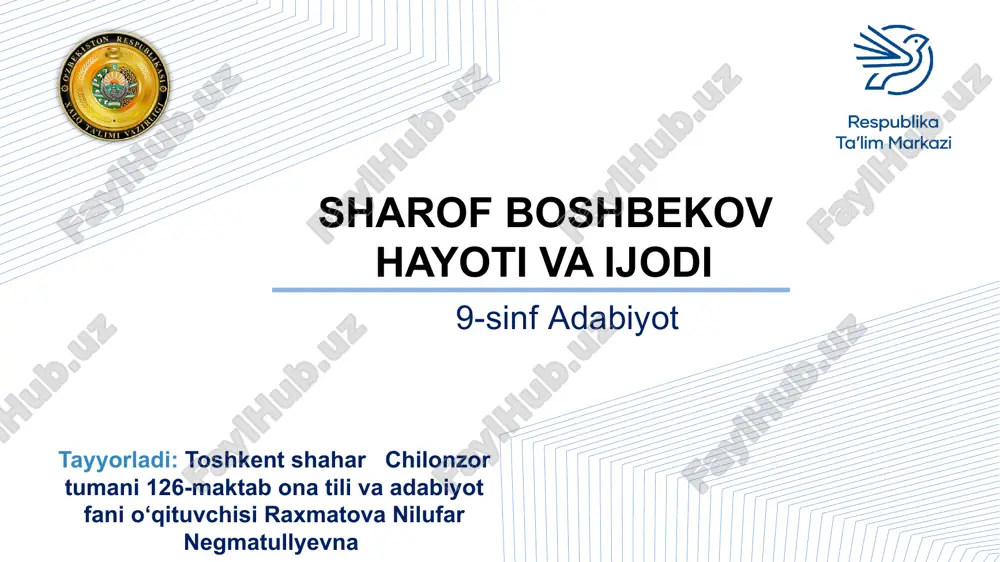 sharof boshbekov hayoti va ijodi — PPTX