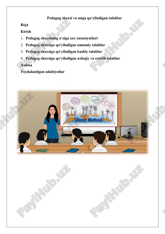 pedagog shaxsi va unga qo‘yiladigan talablar. — DOCX