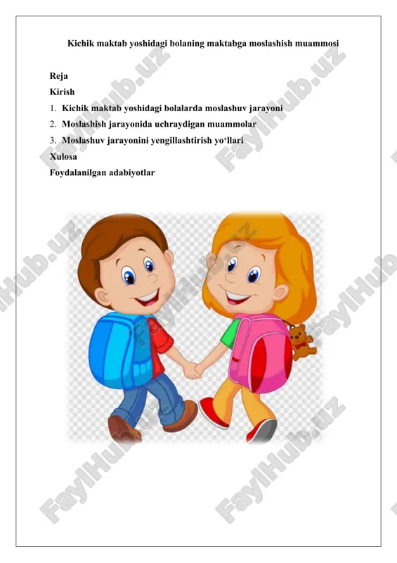 kichik maktab yoshidagi bolaning maktabga moslashish muammosi — DOCX