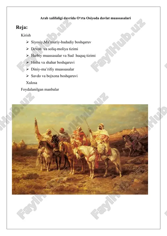 arab xalifaligi davrida o‘rta osiyoda davlat muassasalari 25 — DOCX