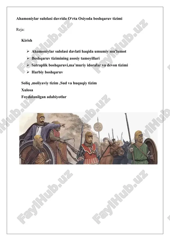 ahamoniylar sulolasi davrida o‘rta osiyoda boshqaruv tizimi 25. — DOCX