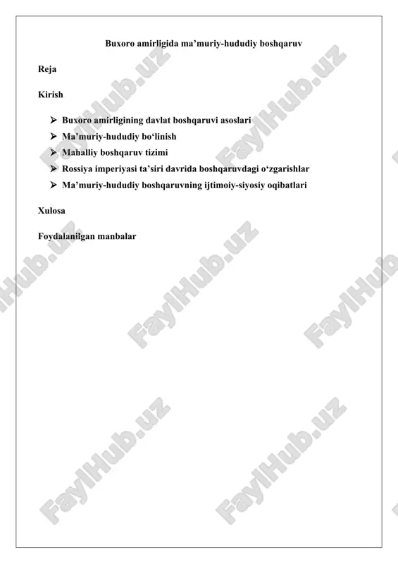 buxoro amirligida ma’muriy-hududiy boshqaruv 25 — DOCX