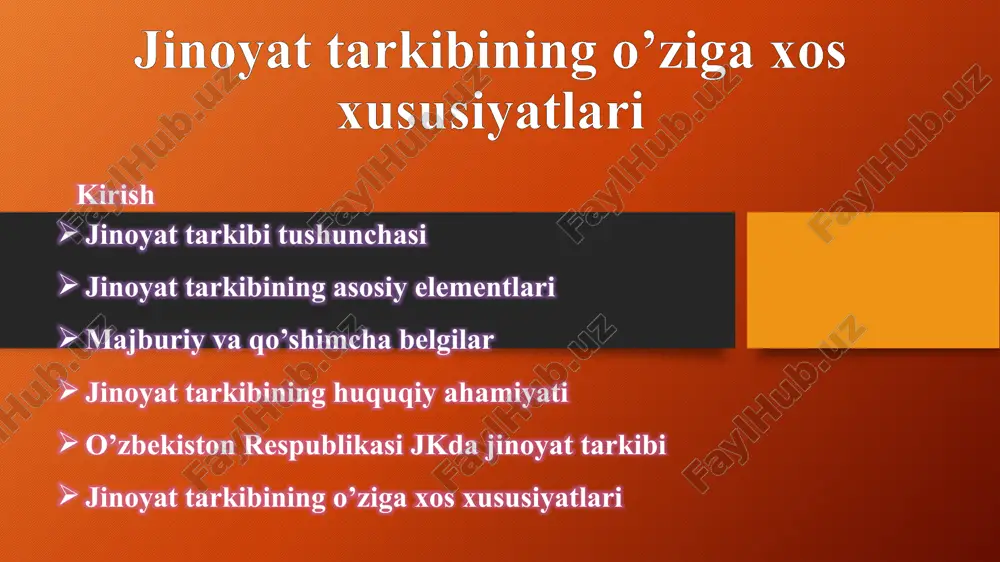 jinoyat tarkibining o’ziga xos xususiyatlari — PPTX