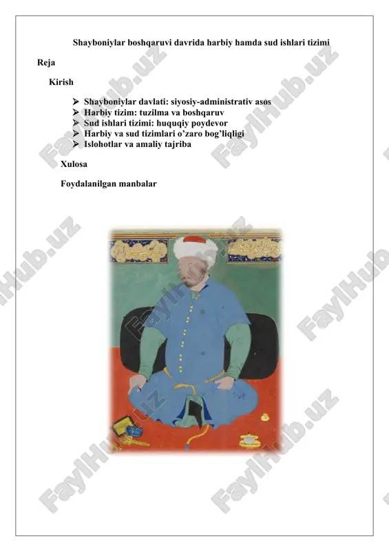 shayboniylar boshqaruvi davrida harbiy hamda sud ishlari tizimi 25. — DOCX