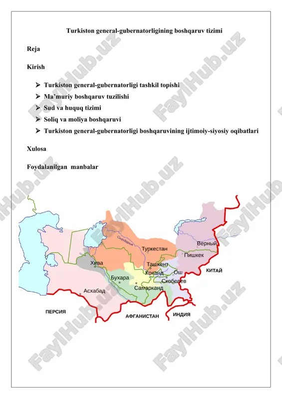 turkiston general-gubernatorligining boshqaruv tizimi 25 — DOCX