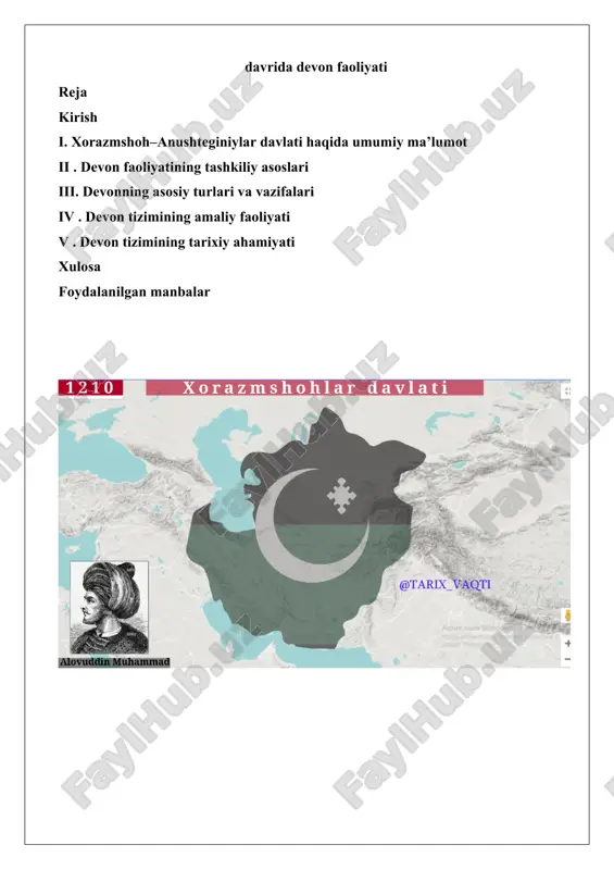 xorazmshoh-anushteginiylar davrida devon faoliyati 25 — DOCX