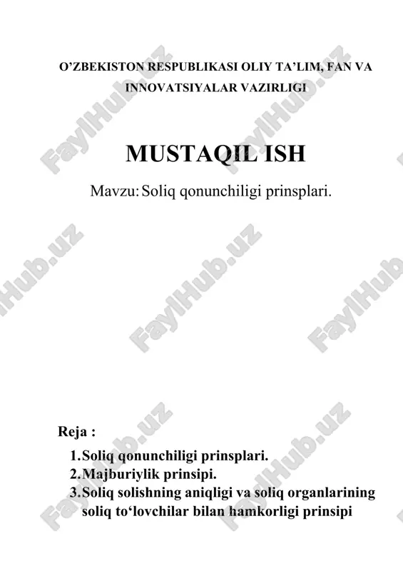 soliq qonunchiligi prinsiplari — DOCX