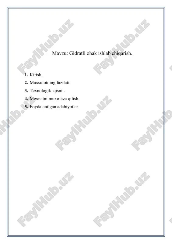 gidratli ohak ishlab chiqarish — DOCX
