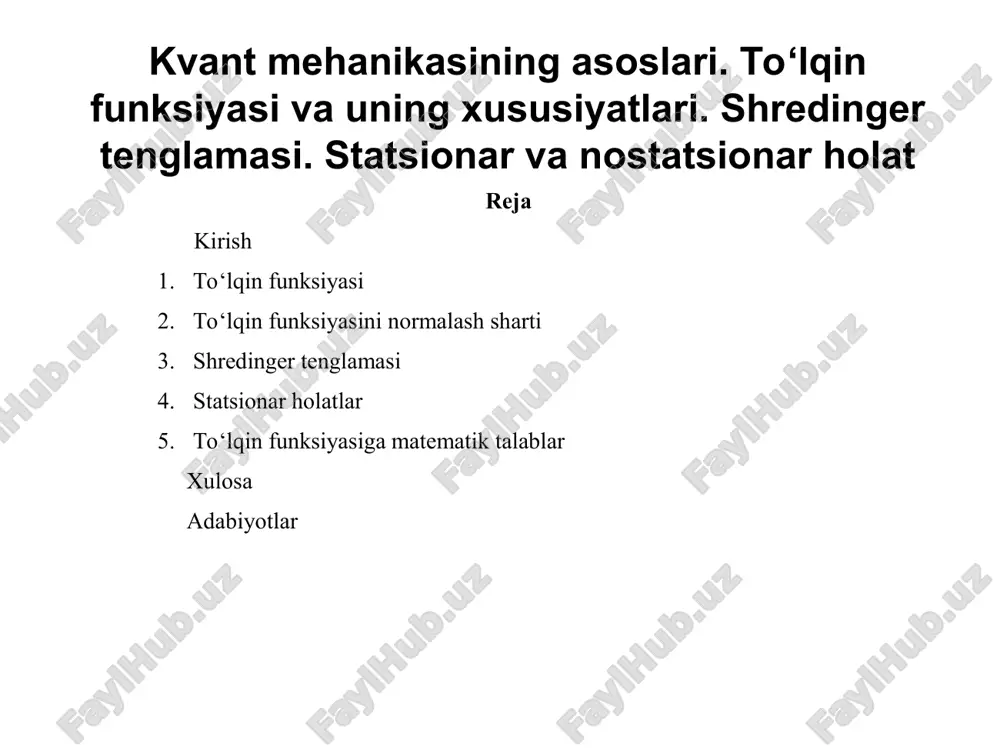 kvant mehanikasining asoslari — PPT