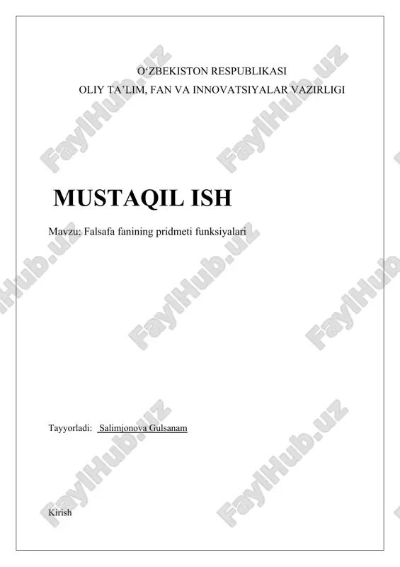 falsafa fanining pridmeti funksiyalari — DOCX
