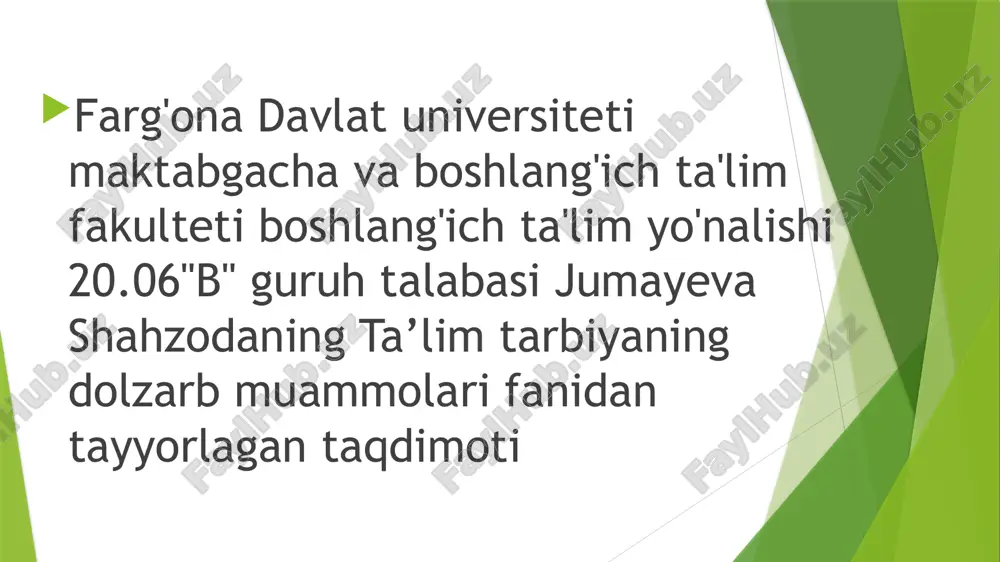 ta'lim sohasidagi davlat siyosatining asosiy tamoyillari — PPTX