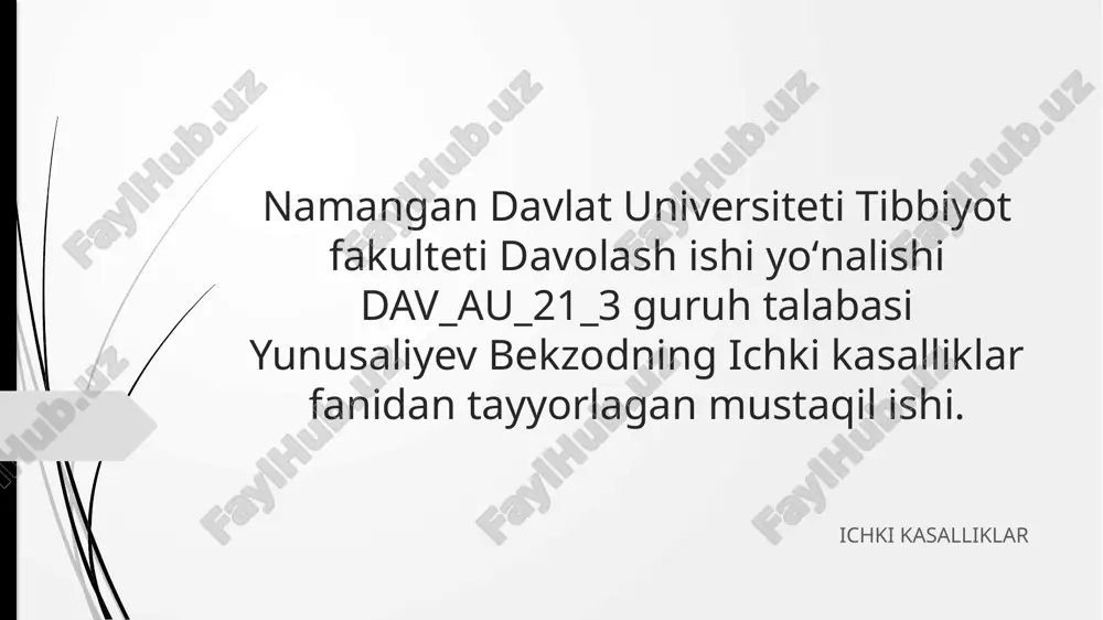 ichkikasalliklar faniga darslik — PPTX