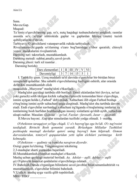 "muzyorar" mashg'uloti — DOCX