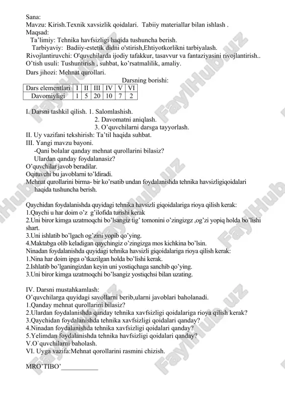 texnik xavsizlik metodikasi — DOCX