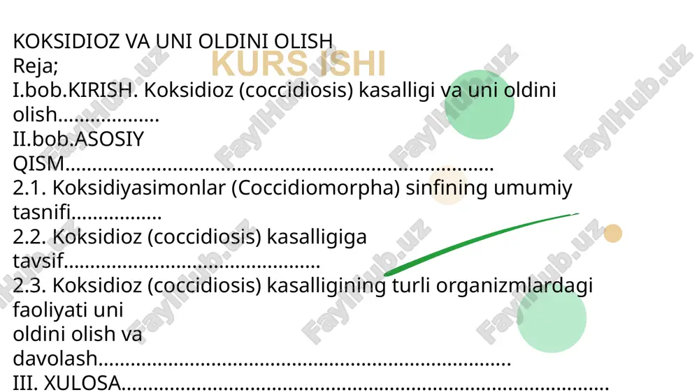 koksidioz va uni oldini olish — PPTX
