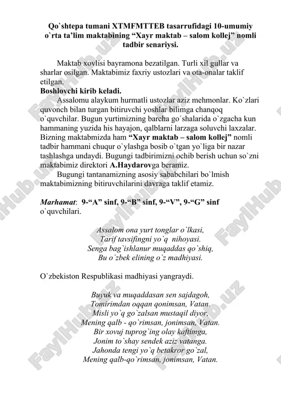 xayr maktab - salom kollej tadbiri — DOC