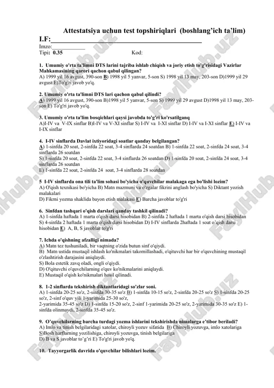 attestatsiya uchun test topshiriqlari — DOC