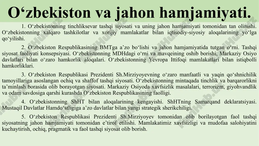 o‘zbekiston va jahon hamjamiyati — PPTX