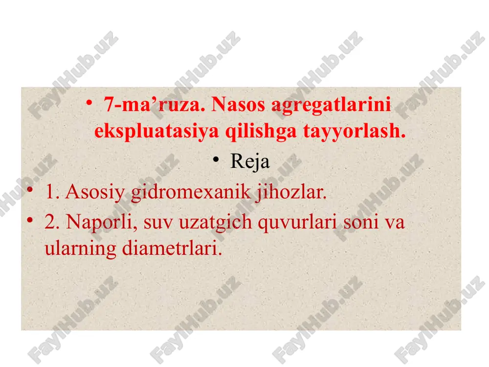 nasos agregatlarini ekspluatatsiya qilishga tayyorlash — PPTX