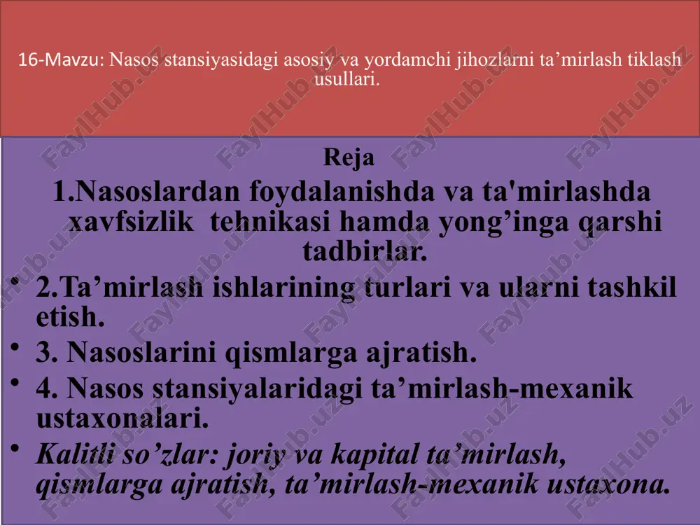 nasoslar tamlamasini ta'mirlash usullari — PPTX