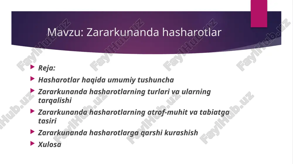 zararkunandalar haqida umumiy tushuncha — PPTX