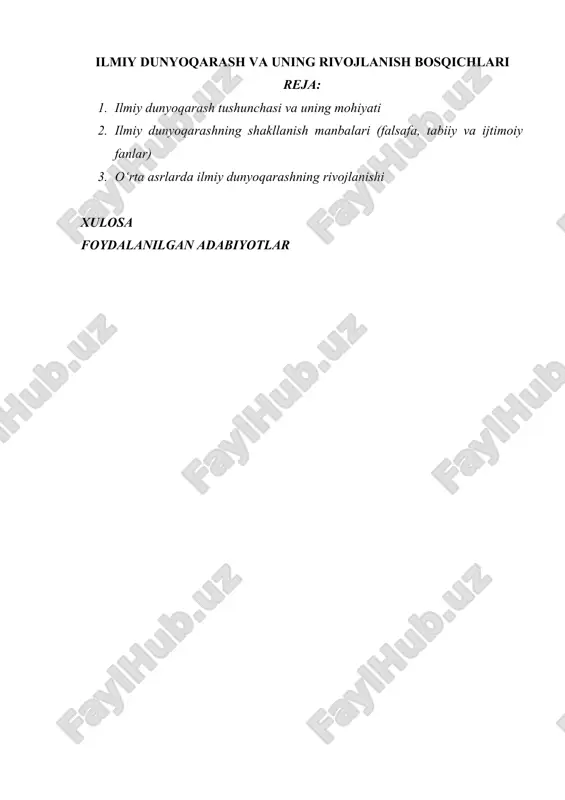 ilmiy dunyoqarash va uning rivojlanish bosqichlari — DOCX