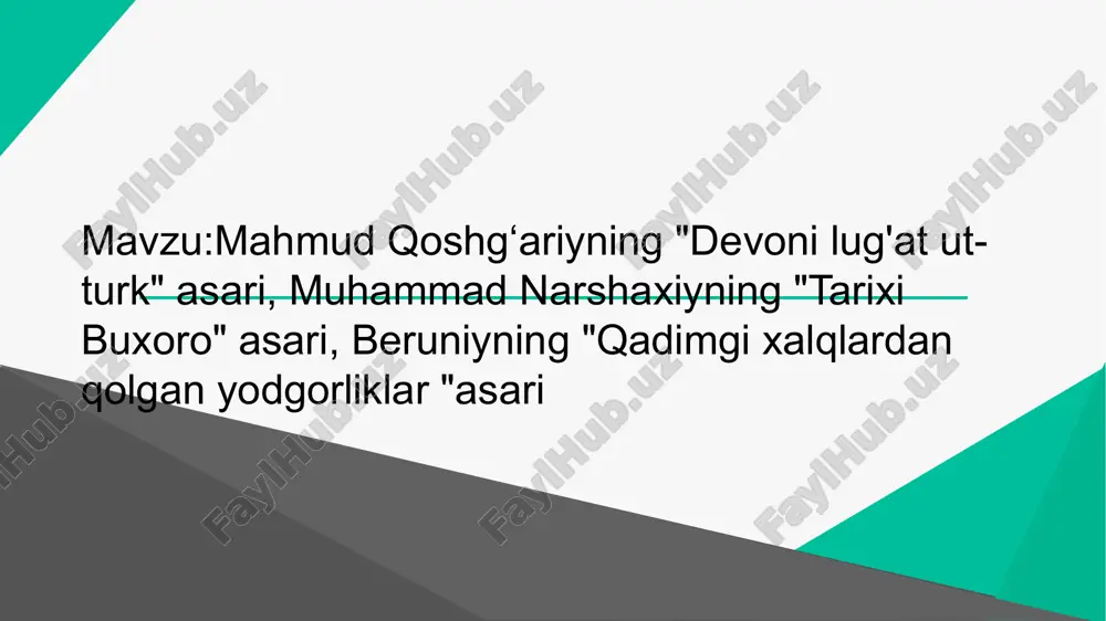 mahmud qoshg'ariyning "devonilug'atut-turk" asari — PPTX