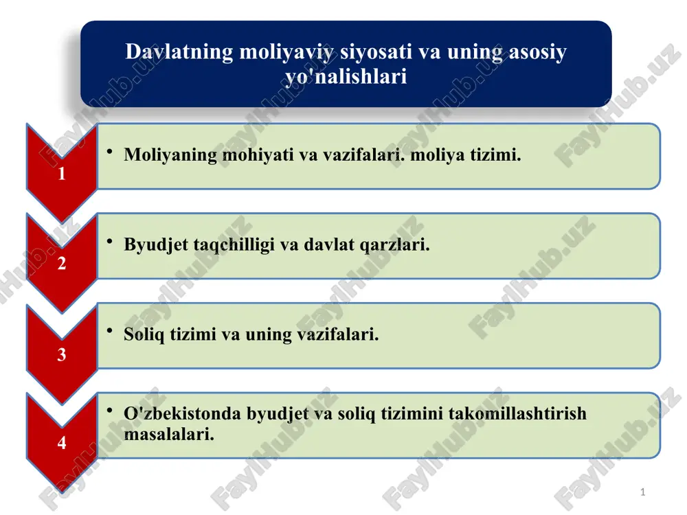 davlatning moliyaviy siyosati va uning asosiy yo'nalishlari — PPTX