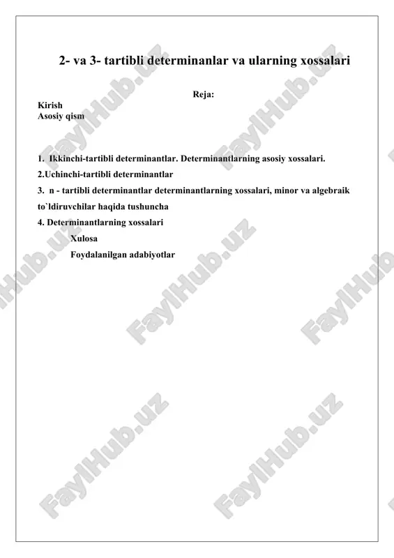 2- va 3- tartibli determinanlar va ularning xossalari — DOC