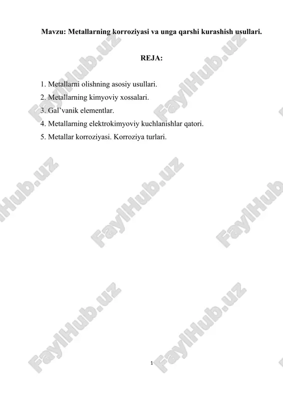 metallarni olishning asosiy usullari — DOC