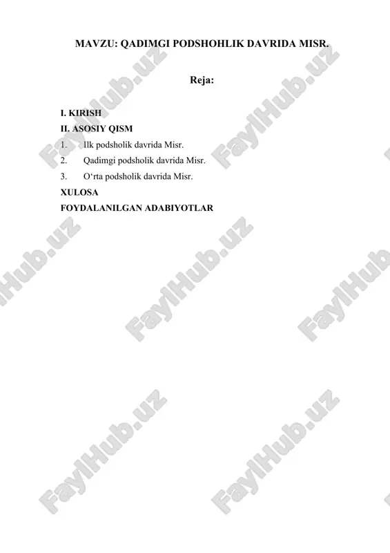 qadimgi podsholik davrida misr — DOCX