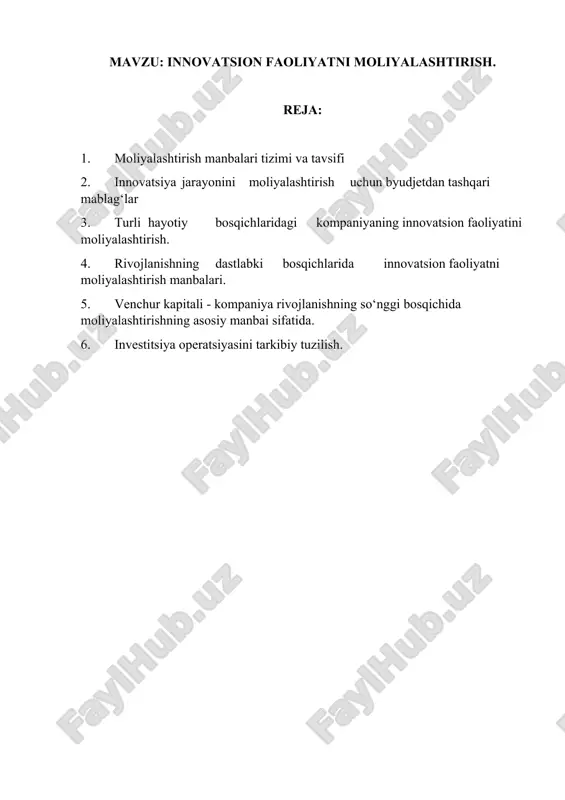 innovatsion faoliyatni moliyalashtirish — DOCX