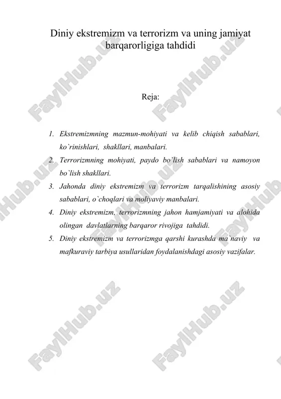 diniy ekstremizm va terrorizm — DOCX