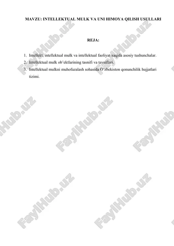intellektual mulk va uni himoya qilish usullari — DOCX