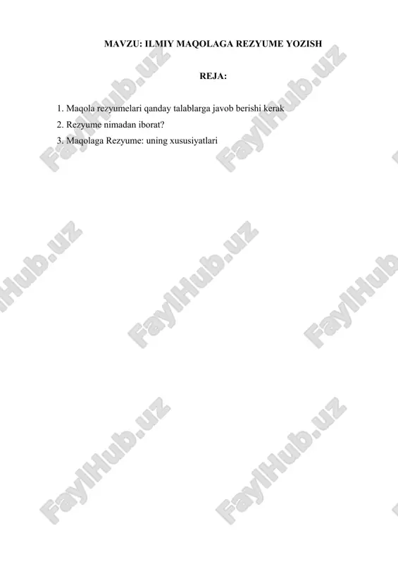 ilmiy maqolaga rezyume yozish — DOCX