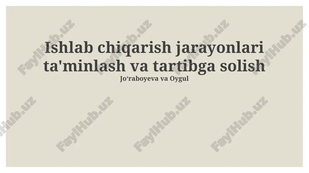 texnologik jarayonlarni optimallashtirish — PPTX