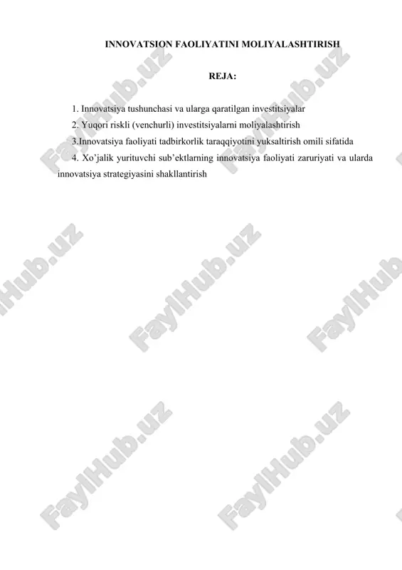 innovatsion faoliyatni moliyalashtirish — DOCX