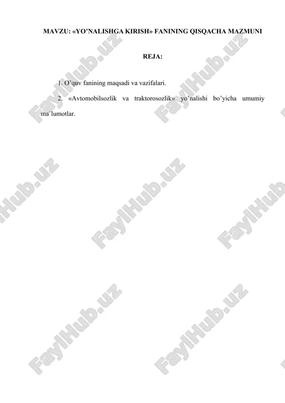 avtomobilsozlik va traktorosozlik fani — DOCX