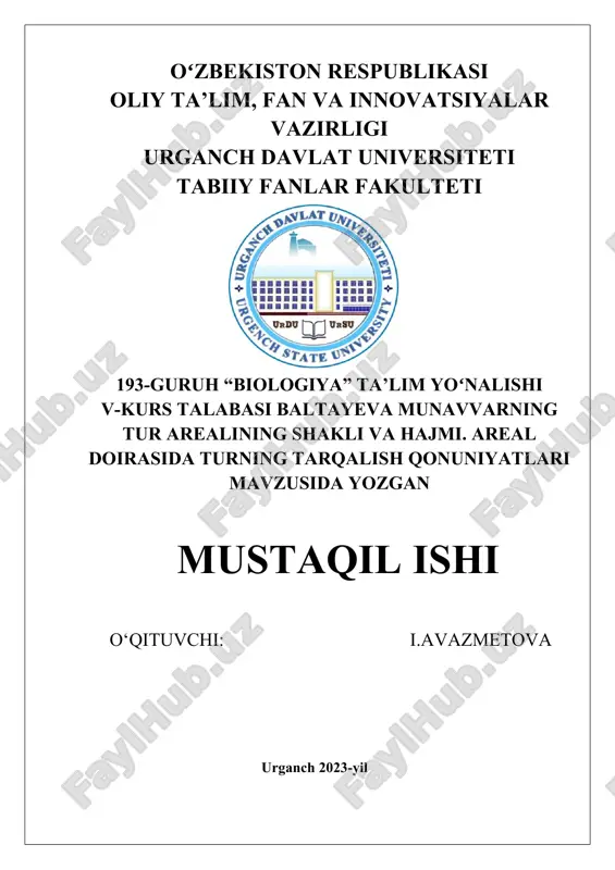 tur arealining shakli va hajmi — DOCX