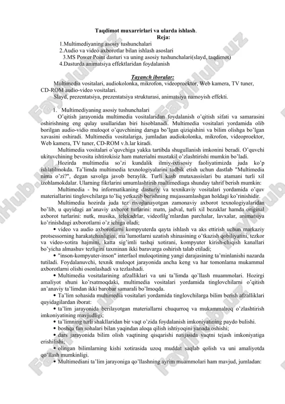 multimediyaning asosiy tushunchalari — DOC