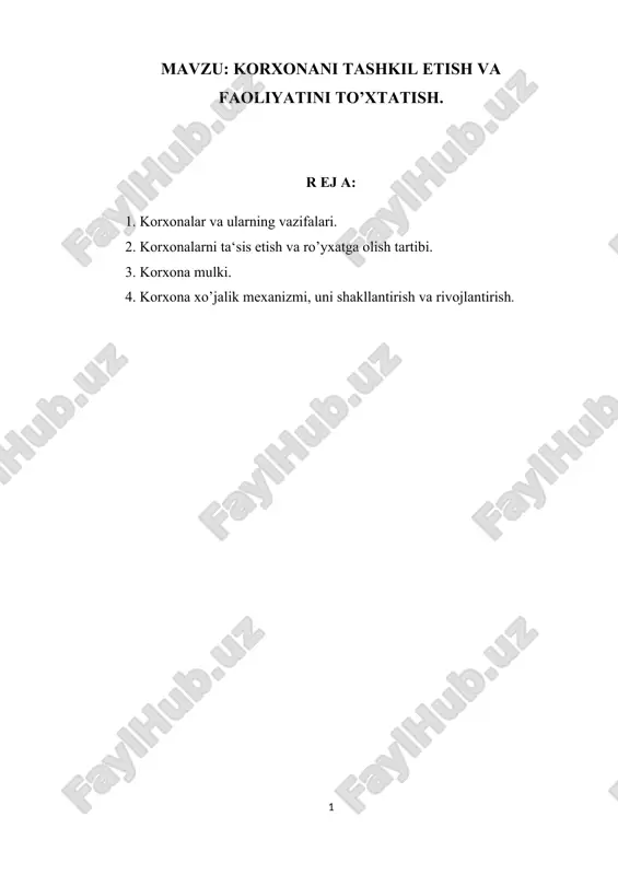 korxonani tashkil etish va faoliyatini to'xtatish — DOCX