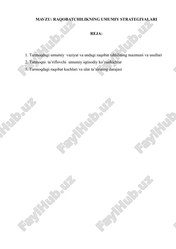 raqobatchilikning umumiy strategiyalari — DOCX